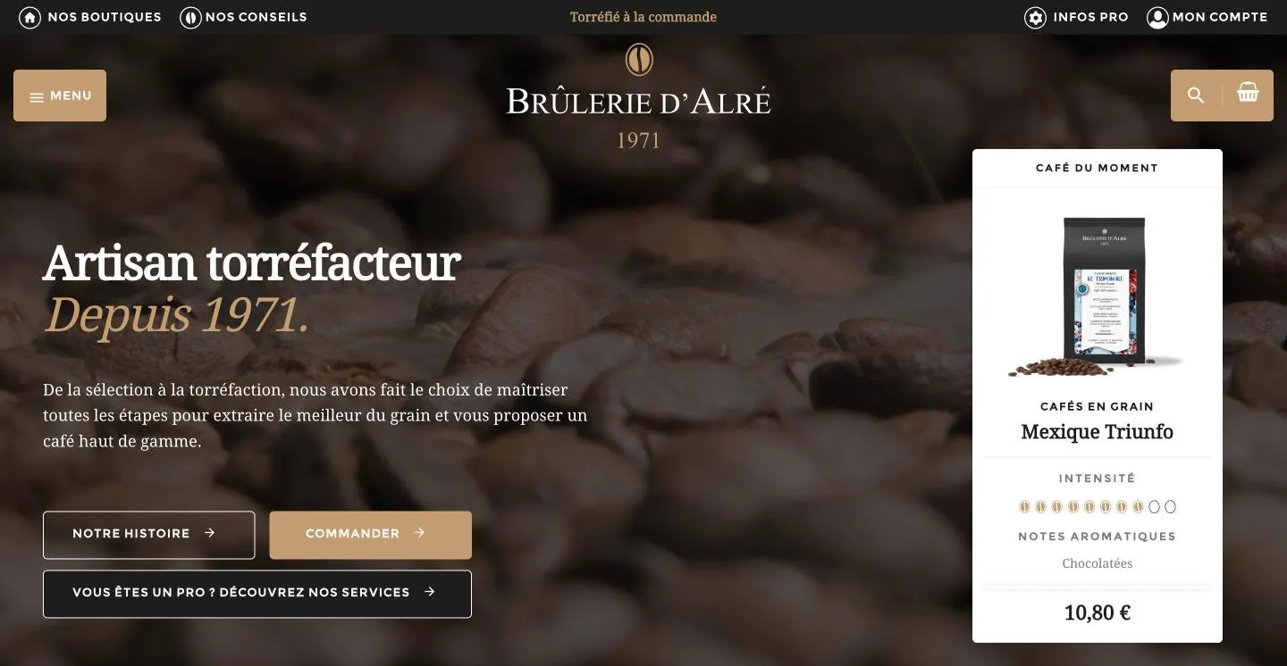 Page d'accueil du site Brûlerie d'Alré
