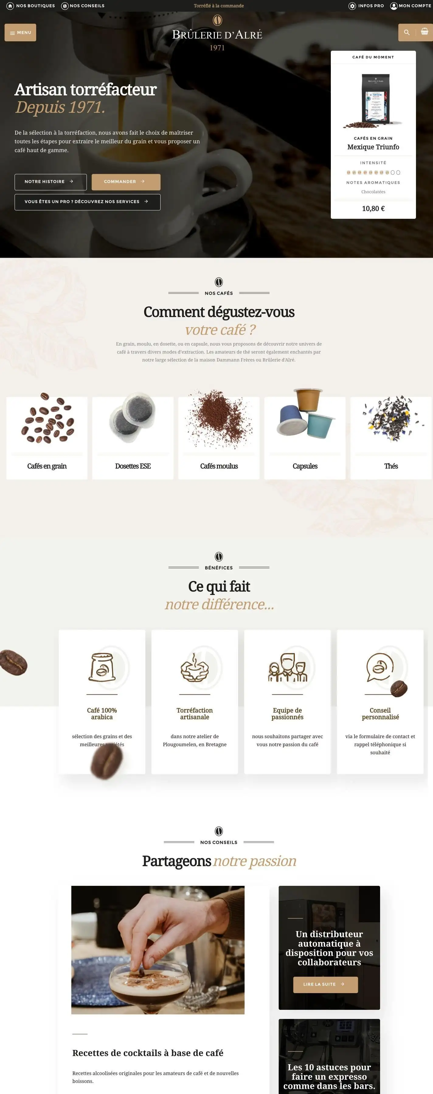 Page d'accueil du site Brûlerie d'Alré