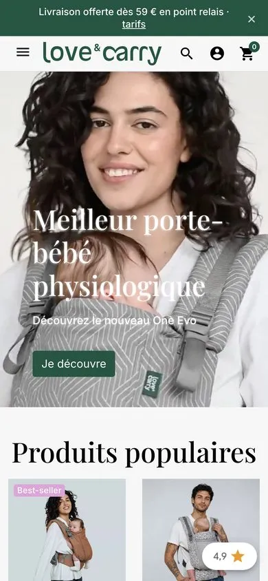 Version mobile du site Love and Carry