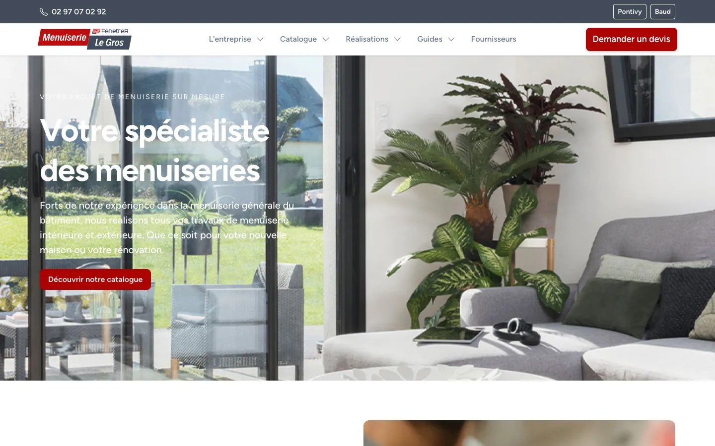 Page d'accueil du site Menuiserie Legros
