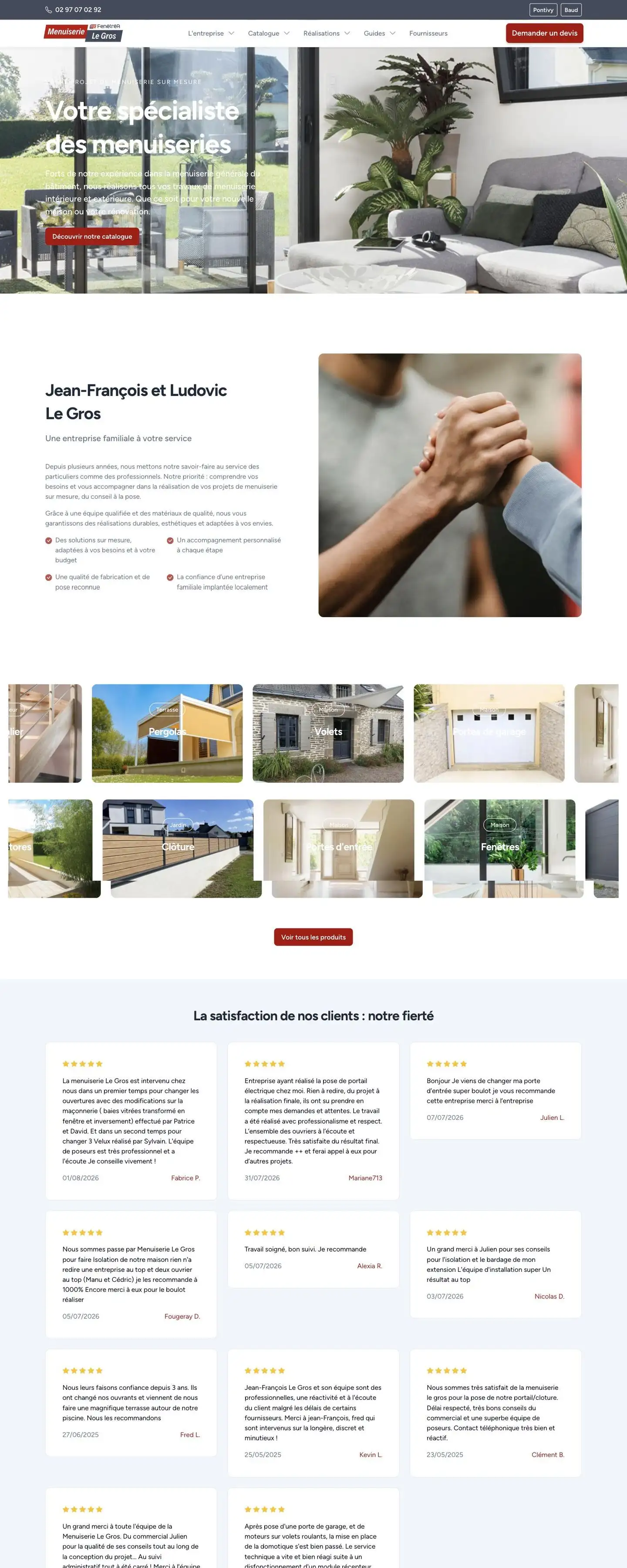 Page d'accueil du site Menuiserie Legros